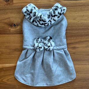 Gray Doggie Dress with Leopard Faux Fur